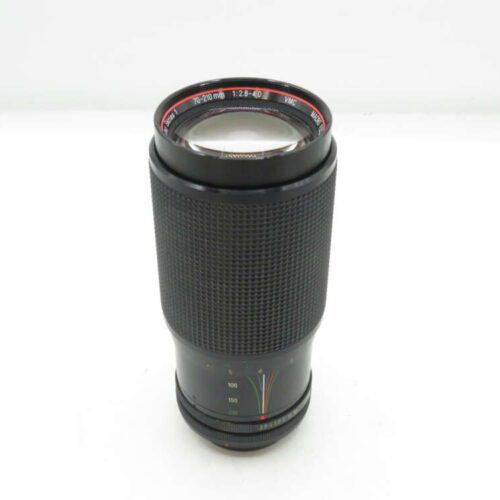 Black telephoto zoom camera lens with a focal length range of 70-210mm and an aperture of f/2.8-4.0.