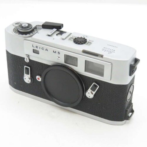 Leica M5 camera with black body and silver top.