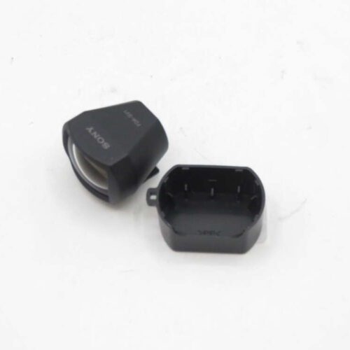 Black Sony viewfinder attachment with cap on a white background.