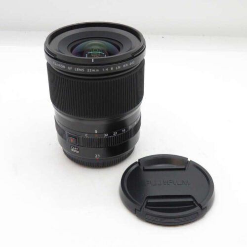 Fujinon GF 23mm f/4 R LM WR lens with removed lens cap.