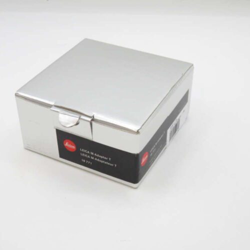 Silver box of Leica M-Adapter T with branding and product details.