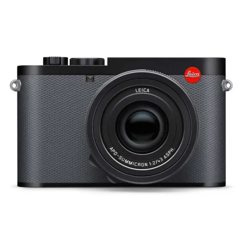 Leica camera with black textured body and a prominent lens.