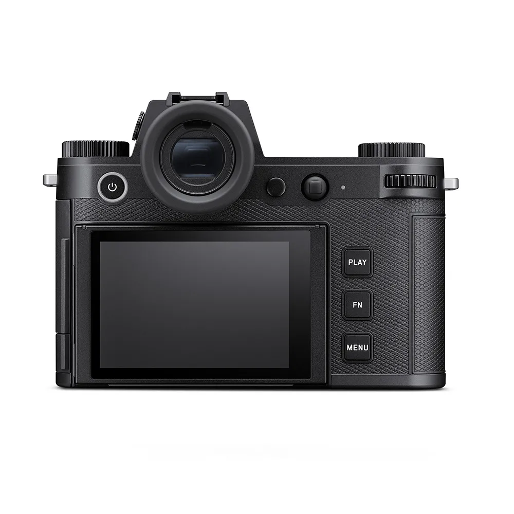 Rear view of a digital camera showing the screen, viewfinder, and control buttons.