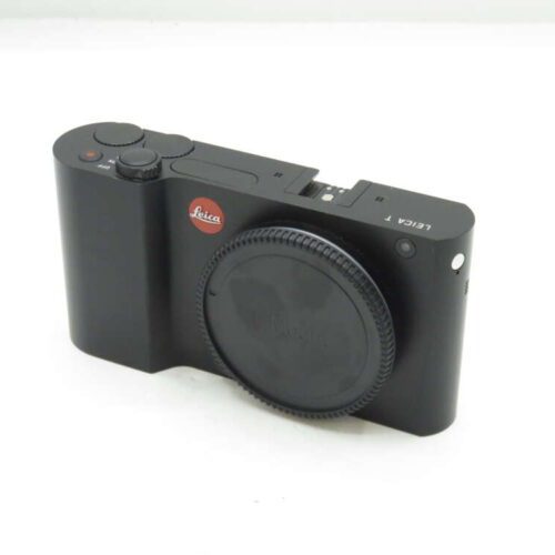 Black Leica T camera body with cap, shown on a white background.