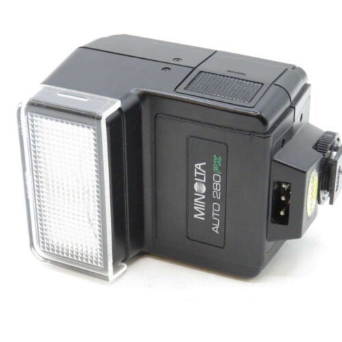 Minolta Auto 280PX flash unit with a rectangular shape and a textured front panel.